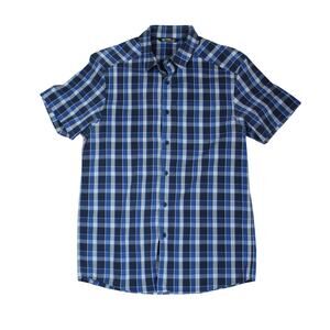Arc'teryx Shirt Mens Large Blue Gray Plaid Button Up Hiking Outdoor Short Sleeve